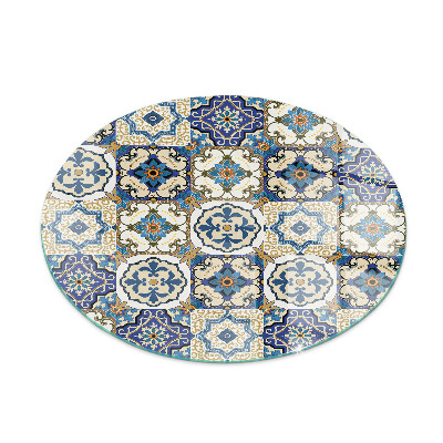 Round glass hearth Mosaic motif with floral accents
