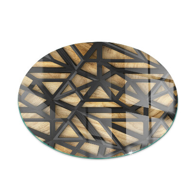 Round glass hearth for log burner Modern shapes with a wooden accent