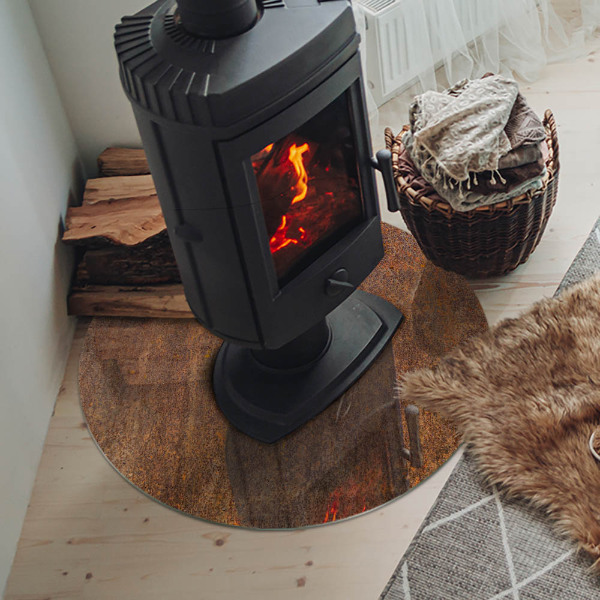 Round tempered glass hearth Rusty pattern on the background