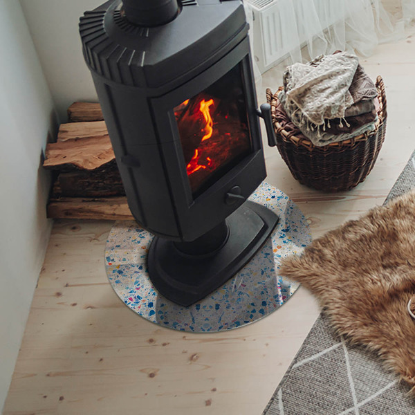 Round glass hearth for log burner Abstract texture motif