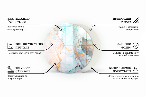 Round tempered glass hearth Rusty wooden board