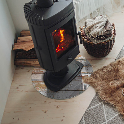 Round tempered glass hearth Rusty wooden board