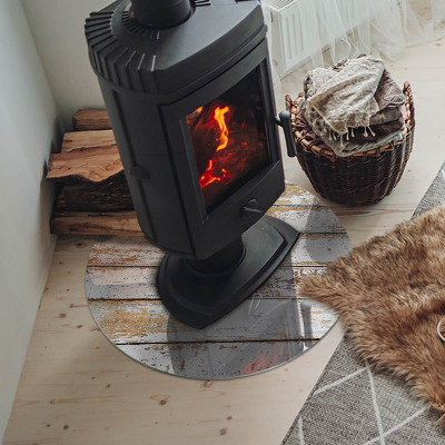 Round tempered glass hearth Rusty wooden board