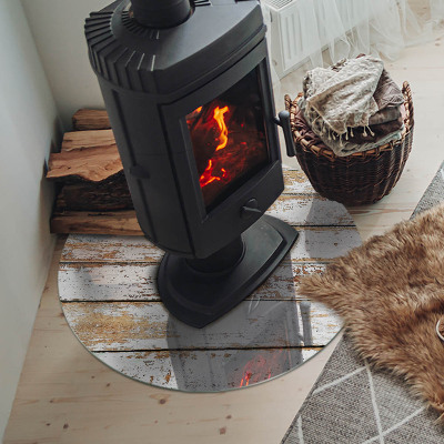 Round tempered glass hearth Rusty wooden board