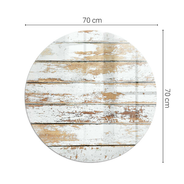 Round tempered glass hearth Rusty wooden board