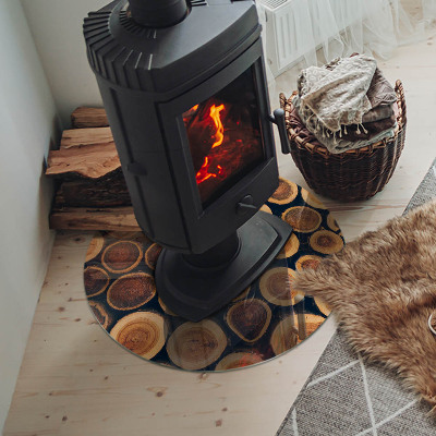 Round glass hearth for log burner Box with wooden frame