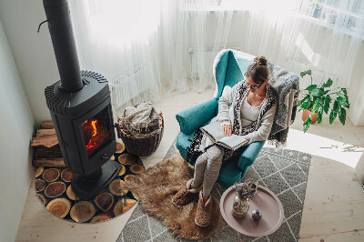 Round glass hearth for log burner Box with wooden frame