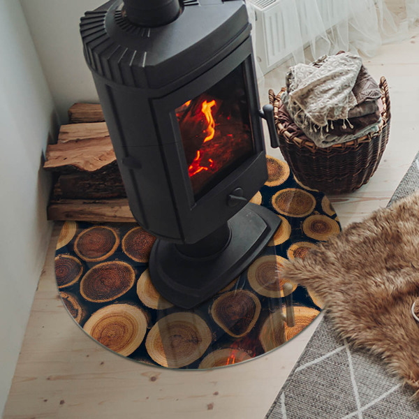 Round glass hearth for log burner Box with wooden frame