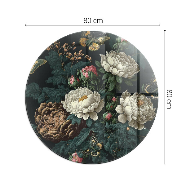 Round glass hearth Floral motif with butterflies