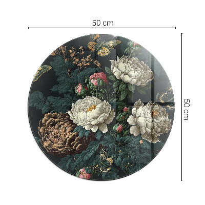 Round glass hearth Floral motif with butterflies