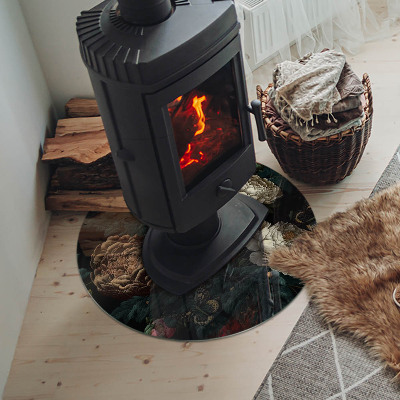 Round glass hearth Floral motif with butterflies