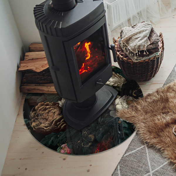 Round glass hearth Floral motif with butterflies