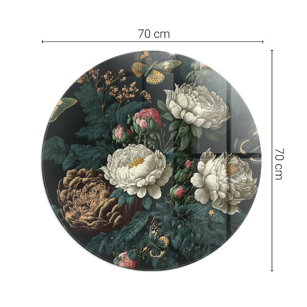 Round glass hearth Floral motif with butterflies