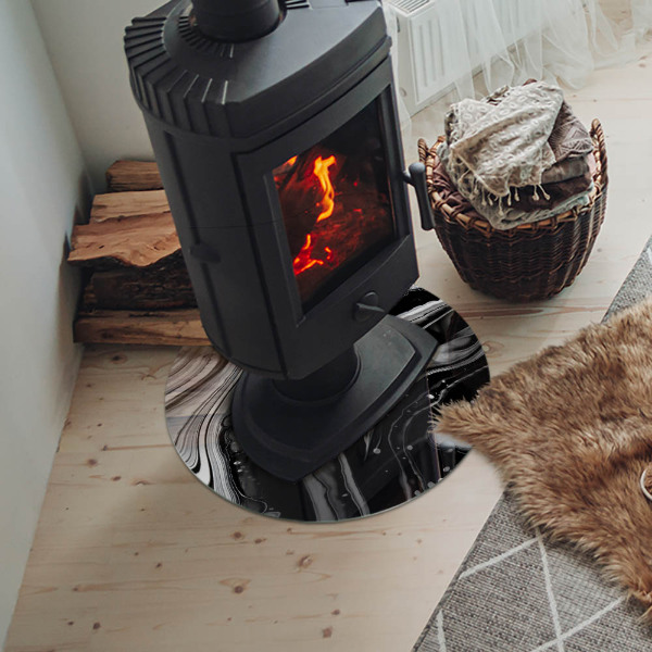 Round tempered glass hearth Abstract wavy and linear patterns