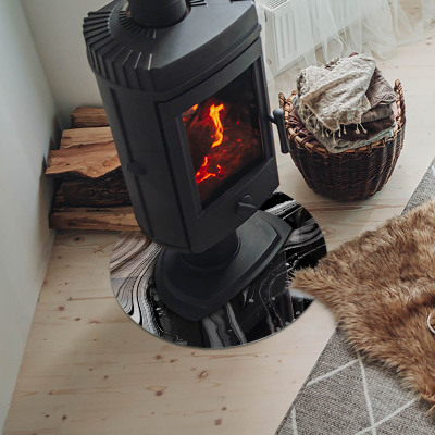 Round tempered glass hearth Abstract wavy and linear patterns