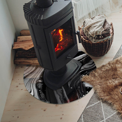 Round tempered glass hearth Abstract wavy and linear patterns