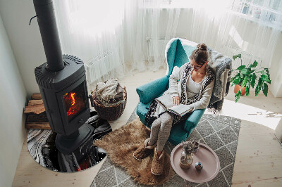 Round tempered glass hearth Abstract wavy and linear patterns