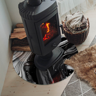 Round tempered glass hearth Abstract wavy and linear patterns