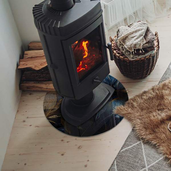Round glass hearth Stylish leaves in the structure