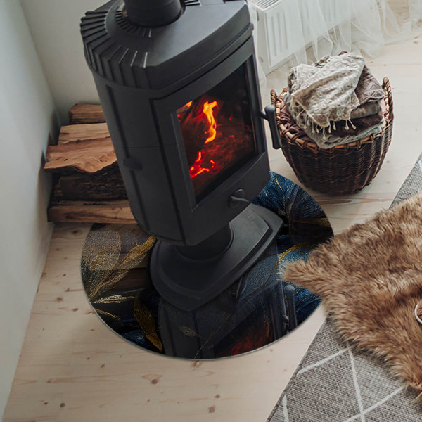 Round glass hearth Stylish leaves in the structure