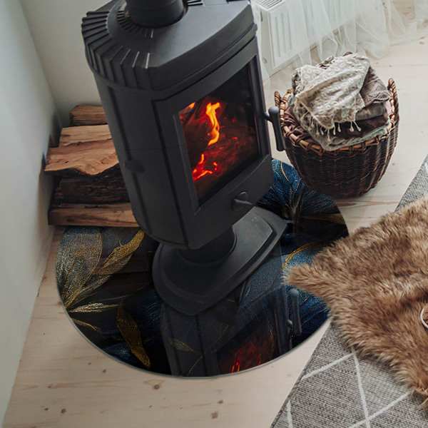 Round glass hearth Stylish leaves in the structure
