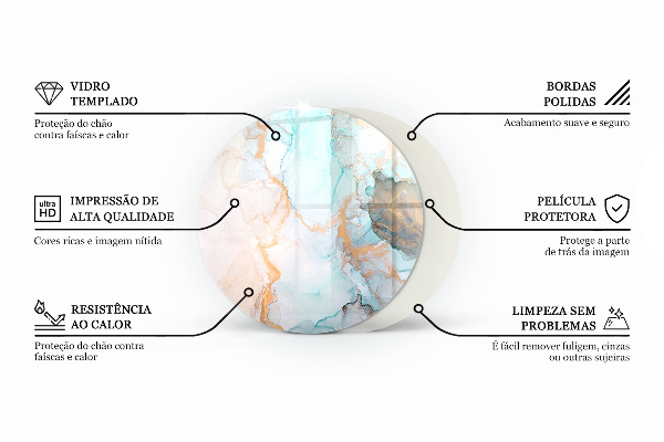 Round tempered glass hearth Fluid abstract motif