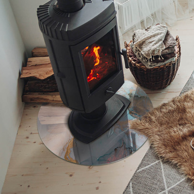 Round tempered glass hearth Fluid abstract motif