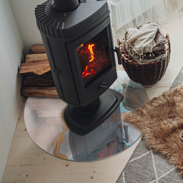 Round tempered glass hearth Fluid abstract motif