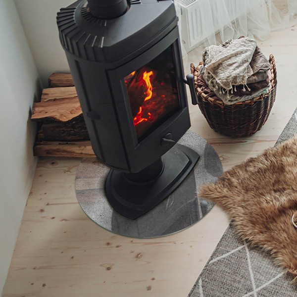 Round glass hearth Raw concrete in a minimalist style