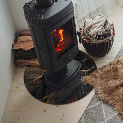 Round tempered glass hearth Marble style with delicate veining