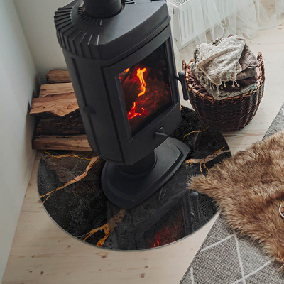 Round tempered glass hearth Marble style with delicate veining