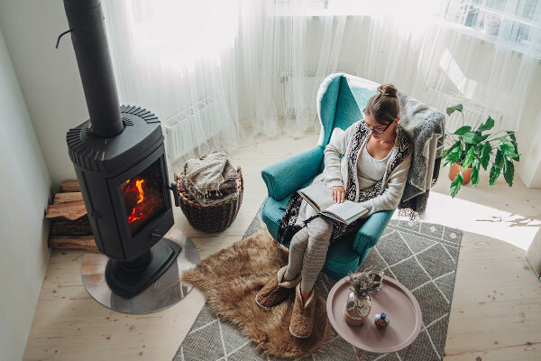 Round glass hearth for log burner Stone organic motif