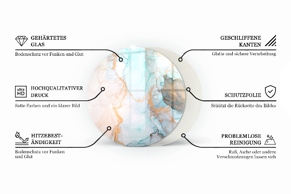 Round glass hearth for log burner Stone organic motif