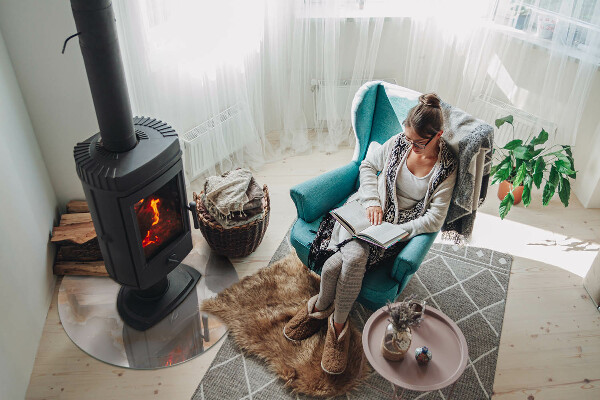 Round glass hearth for log burner Stone organic motif