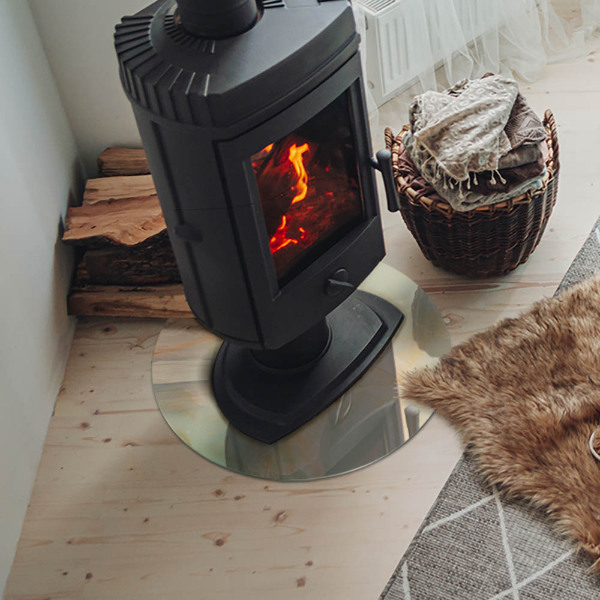 Round glass hearth Abstract marble motif