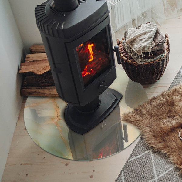 Round glass hearth Abstract marble motif