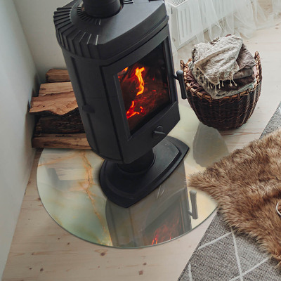 Round glass hearth Abstract marble motif