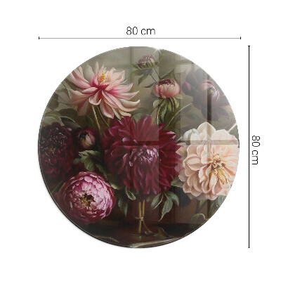 Round tempered glass hearth Floral detail in full bloom