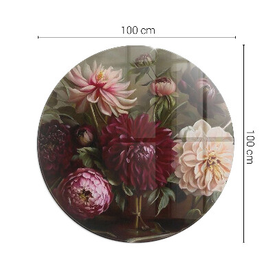 Round tempered glass hearth Floral detail in full bloom