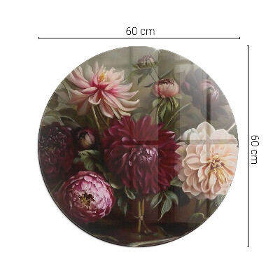 Round tempered glass hearth Floral detail in full bloom