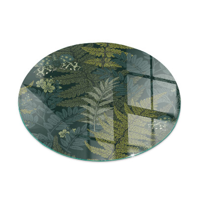 Round glass hearth for log burner Plant patterns with butterflies