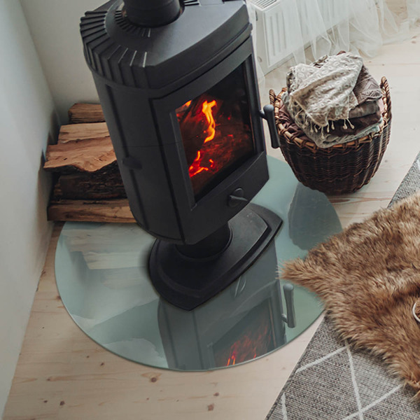 Round tempered glass hearth Marble motif in subtle tones