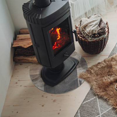 Round tempered glass hearth Stone-inspired pattern