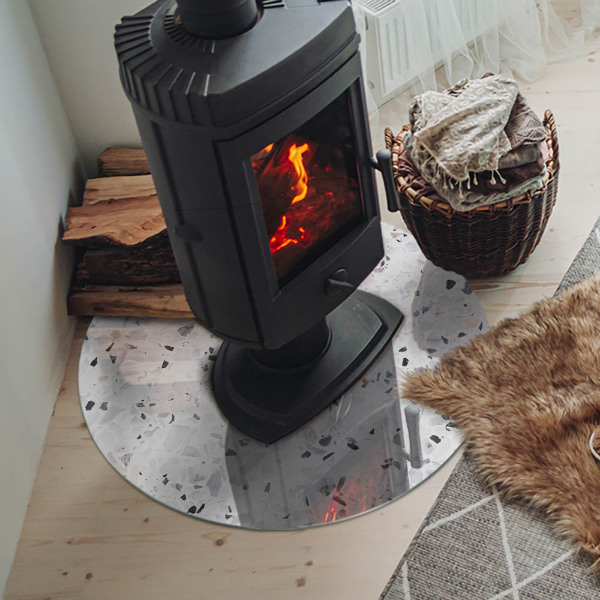 Round tempered glass hearth Stone pattern with small accents