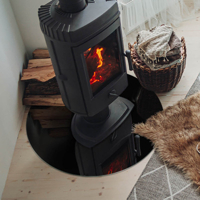 Round tempered glass hearth Color Black