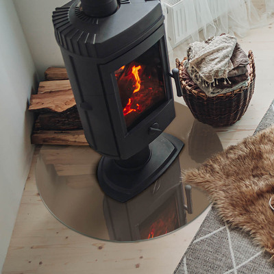 Round glass hearth for log burner Color Brown