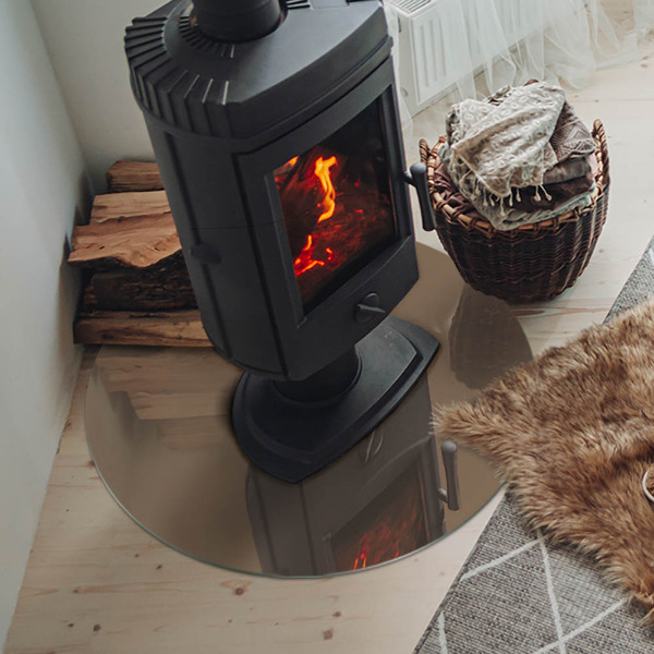 Round glass hearth for log burner Color Brown