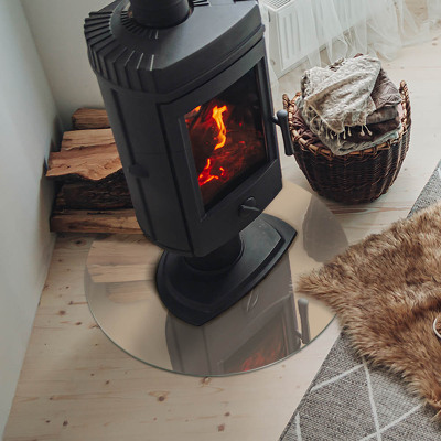 Round glass hearth for log burner Color Beige