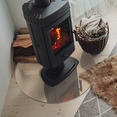 Round glass hearth for log burner Color Beige