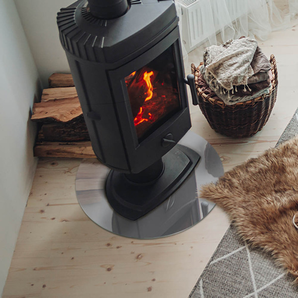 Round glass hearth for log burner Color Light gray